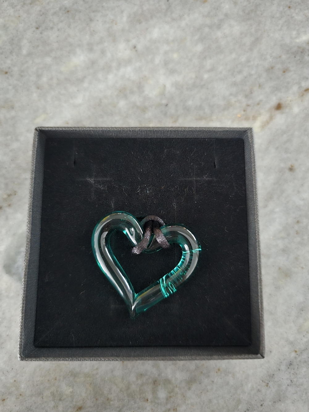 Murano Glass Teal Heart Pendant Necklace NEW